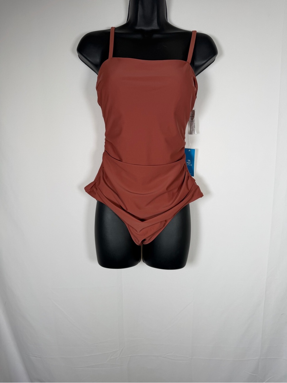 NWT Rust One-Piece Swimsuit with Ruching Stappy Back